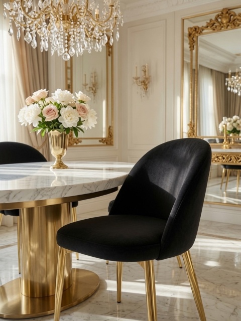 Krzesło tapicerowane GLORIA BLACK VELVET GOLD