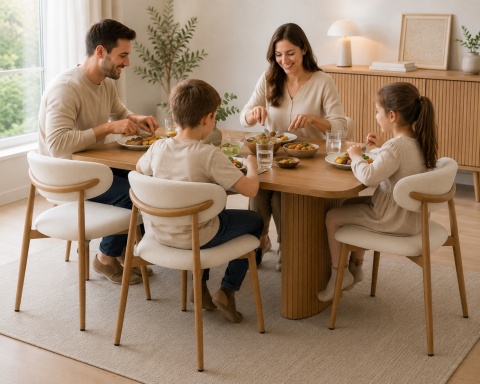 Krzesło tapicerowane LUCCA BEIGE FABRIC LIGHT WOOD