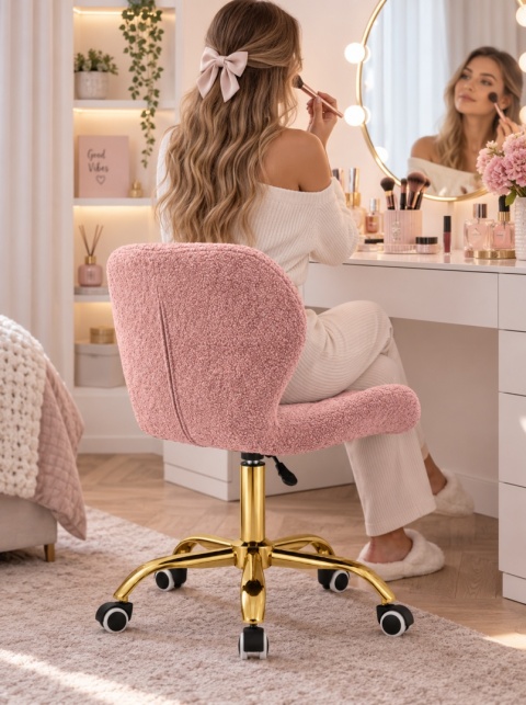 Krzesło obrotowe VASTO OFFICE BARANEK BOUCLE PINK GOLD