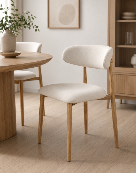 Krzesło tapicerowane LUCCA BEIGE FABRIC LIGHT WOOD