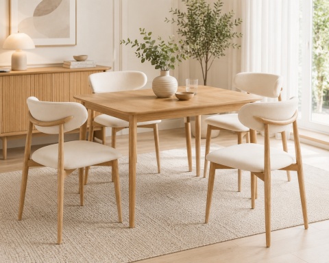 Krzesło tapicerowane LUCCA BEIGE FABRIC LIGHT WOOD