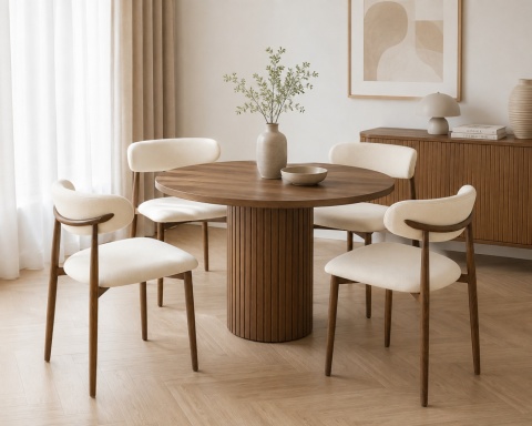 Krzesło tapicerowane LUCCA BEIGE FABRIC WALNUT WOOD