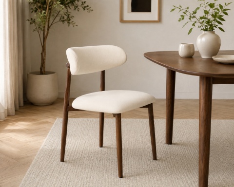 Krzesło tapicerowane LUCCA BEIGE FABRIC WALNUT WOOD