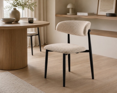 Krzesło tapicerowane LUCCA BOUCLE BEIGE BLACK WOOD