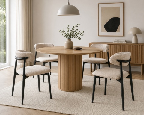 Krzesło tapicerowane LUCCA BOUCLE BEIGE BLACK WOOD