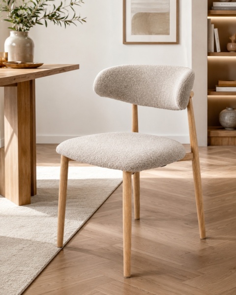 Krzesło tapicerowane LUCCA BOUCLE BEIGE LIGHT WOOD