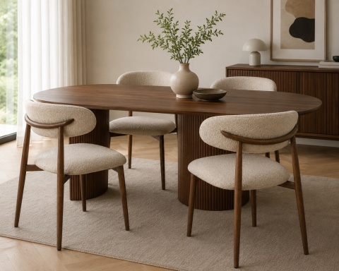 Krzesło tapicerowane LUCCA BOUCLE BEIGE WALNUT WOOD