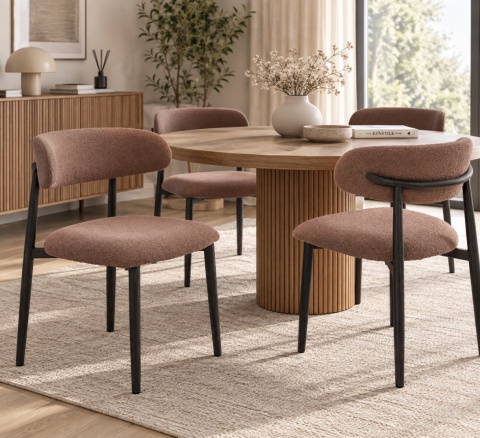 Krzesło tapicerowane LUCCA BOUCLE BROWN BLACK WOOD