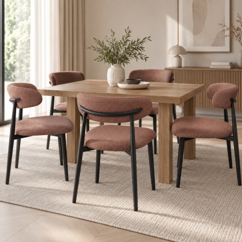 Krzesło tapicerowane LUCCA BOUCLE BROWN BLACK WOOD