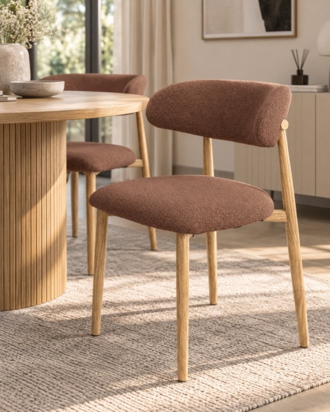 Krzesło tapicerowane LUCCA BOUCLE BROWN LIGHT WOOD