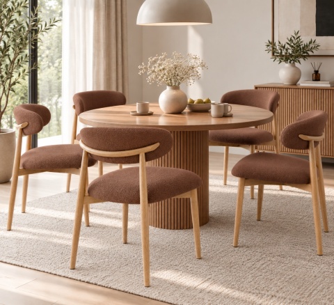 Krzesło tapicerowane LUCCA BOUCLE BROWN LIGHT WOOD