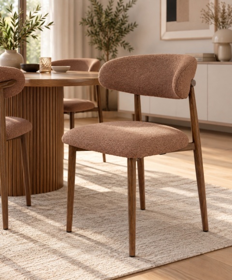 Krzesło tapicerowane LUCCA BOUCLE BROWN WALNUT WOOD