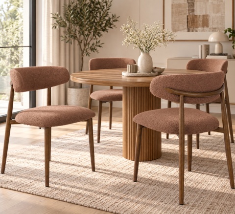 Krzesło tapicerowane LUCCA BOUCLE BROWN WALNUT WOOD