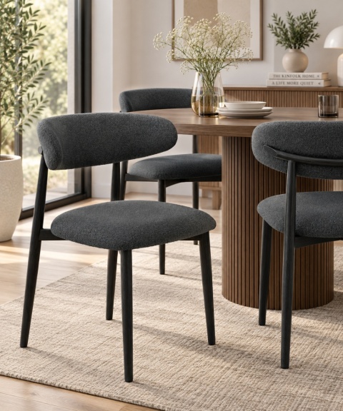 Krzesło tapicerowane LUCCA BOUCLE DARK GREY BLACK WOOD