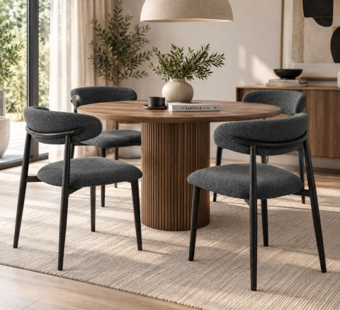 Krzesło tapicerowane LUCCA BOUCLE DARK GREY BLACK WOOD