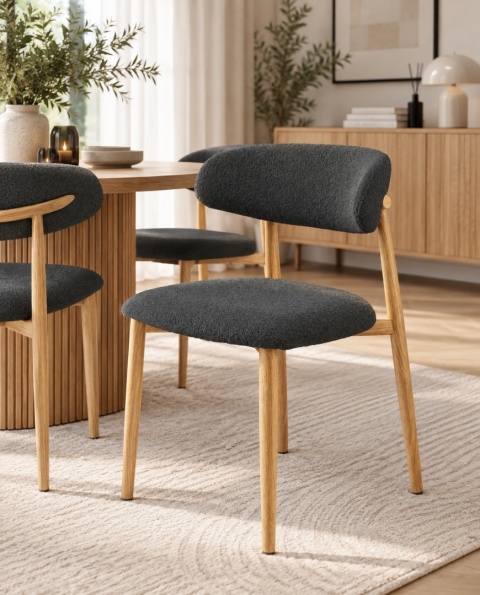 Krzesło tapicerowane LUCCA BOUCLE DARK GREY LIGHT WOOD