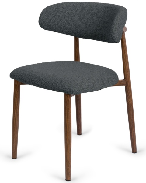 Krzesło tapicerowane LUCCA BOUCLE DARK GREY WALNUT WOOD