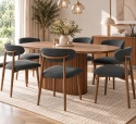 Krzesło tapicerowane LUCCA BOUCLE DARK GREY WALNUT WOOD