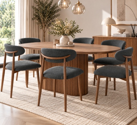 Krzesło tapicerowane LUCCA BOUCLE DARK GREY WALNUT WOOD