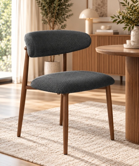 Krzesło tapicerowane LUCCA BOUCLE DARK GREY WALNUT WOOD