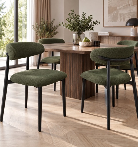 Krzesło tapicerowane LUCCA BOUCLE GREEN BLACK WOOD