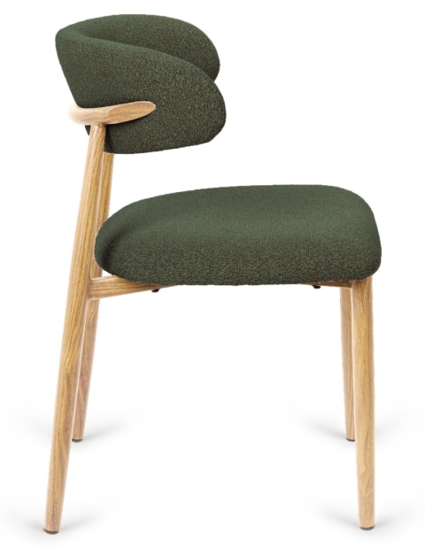 Krzesło tapicerowane LUCCA BOUCLE GREEN LIGHT WOOD