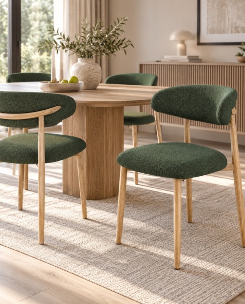 Krzesło tapicerowane LUCCA BOUCLE GREEN LIGHT WOOD