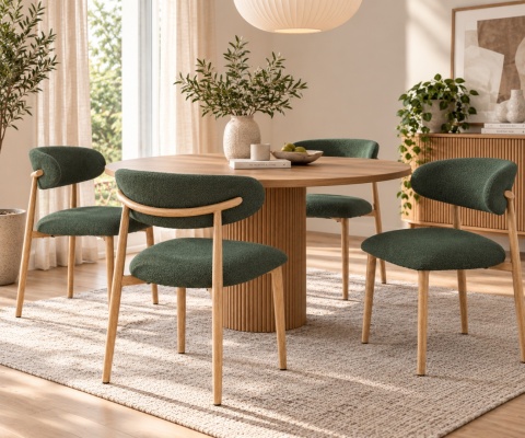 Krzesło tapicerowane LUCCA BOUCLE GREEN LIGHT WOOD