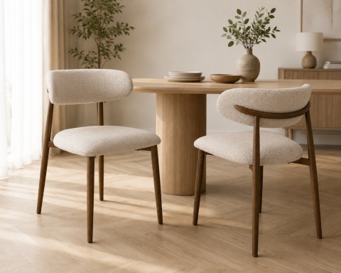 Krzesło tapicerowane LUCCA BOUCLE LIGHT BEIGE WALNUT WOOD II GATUNEK