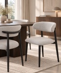 Krzesło tapicerowane LUCCA BOUCLE LIGHT GREY BLACK WOOD