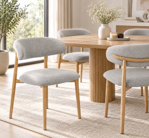 Krzesło tapicerowane LUCCA BOUCLE LIGHT GREY LIGHT WOOD