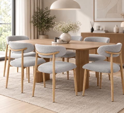 Krzesło tapicerowane LUCCA BOUCLE LIGHT GREY LIGHT WOOD