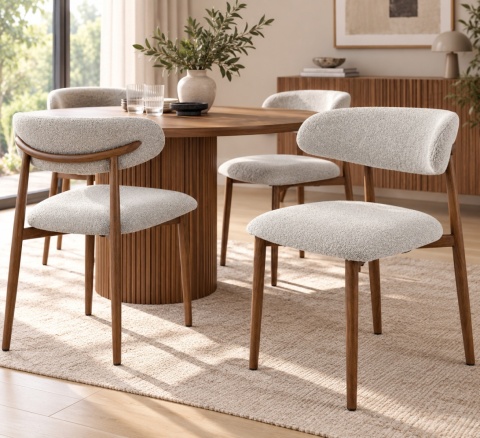 Krzesło tapicerowane LUCCA BOUCLE LIGHT GREY WALNUT WOOD