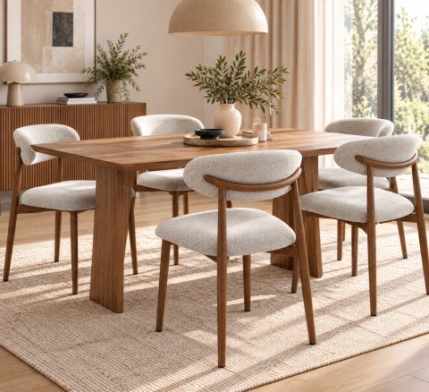 Krzesło tapicerowane LUCCA BOUCLE LIGHT GREY WALNUT WOOD