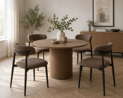Krzesło tapicerowane LUCCA BROWN FABRIC BLACK WOOD