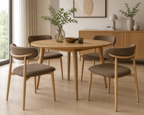 Krzesło tapicerowane LUCCA BROWN FABRIC LIGHT WOOD