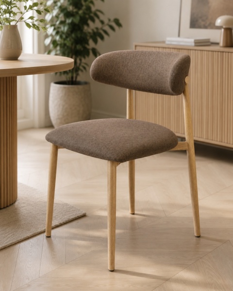 Krzesło tapicerowane LUCCA BROWN FABRIC LIGHT WOOD
