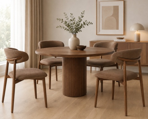 Krzesło tapicerowane LUCCA BROWN FABRIC WALNUT WOOD