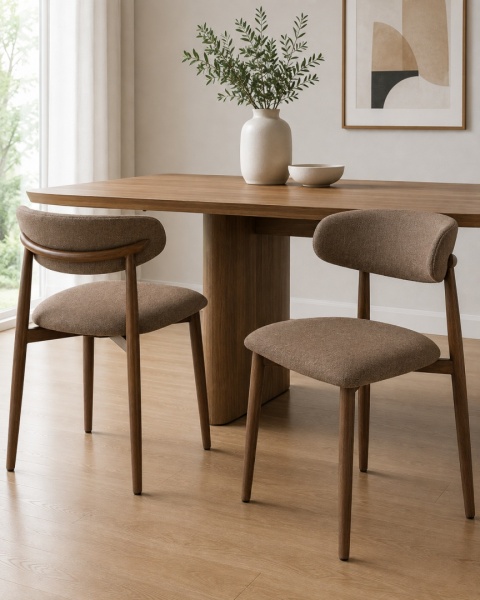 Krzesło tapicerowane LUCCA BROWN FABRIC WALNUT WOOD
