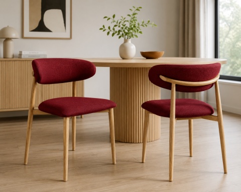 Krzesło tapicerowane LUCCA BURGUNDY FABRIC LIGHT WOOD