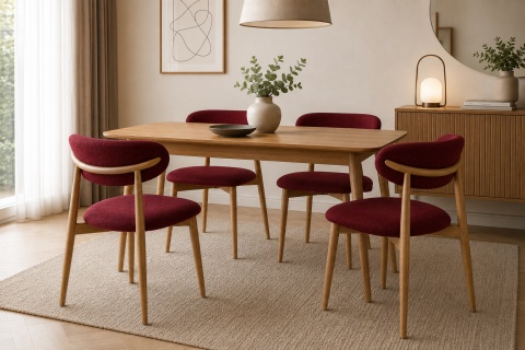 Krzesło tapicerowane LUCCA BURGUNDY FABRIC LIGHT WOOD