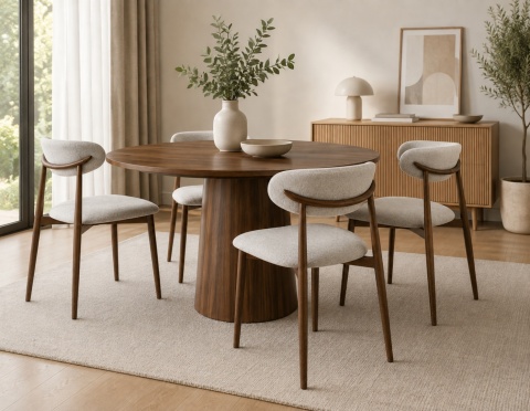 Krzesło tapicerowane LUCCA GREY FABRIC WALNUT WOOD