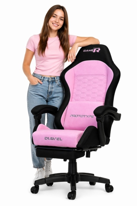 Fotel obrotowy gamingowy DIAVEL PRO ALCANTARA PINK XL