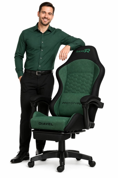 Fotel obrotowy gamingowy DIAVEL PRO ALCANTARA GREEN XL