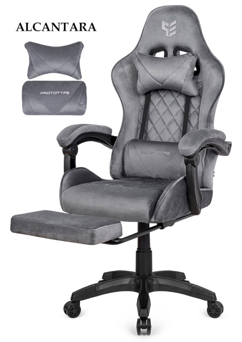 Fotel obrotowy gamingowy XL POKER PRO GREY ALCANTARA