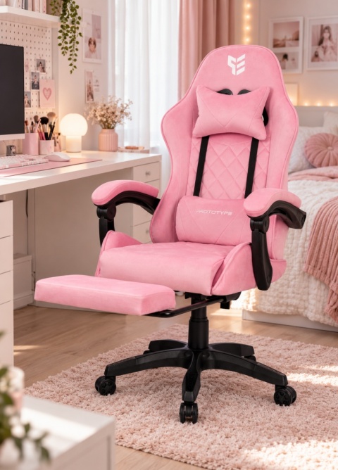 Fotel obrotowy gamingowy XL POKER PRO PINK SWEET ALCANTARA
