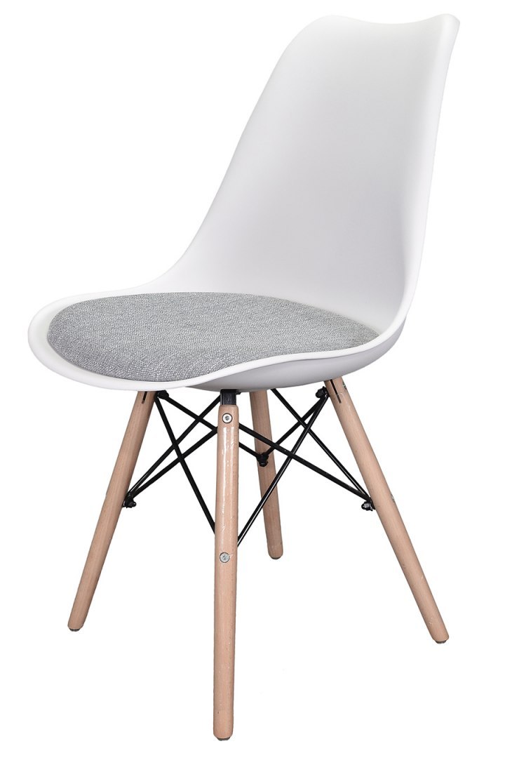 Krzesło skandynawskie z poduszką TOSCANA BIANCO - GREY FABRIC V Krzesło skandynawskie z poduszką TOSCANA BIANCO - GREY FABRIC V
